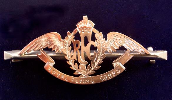 WW1 Royal Flying Corps Pilot's Wing, 1914 Hallmarked Silver & Gold RFC Antique Regimental Sweetheart Brooch.