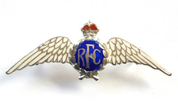 WW1 Royal Flying Corps Pilot's Wing Silver & Enamel RFC Sweetheart Brooch.