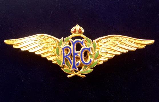Royal Flying Corps Pilot's Wing 10K Gold & Enamel Sweetheart Brooch by Canadian Maker.
