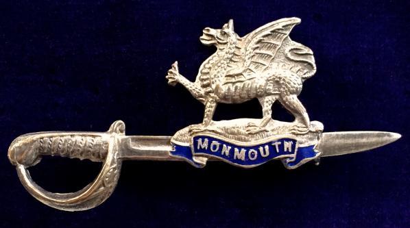 WW1 Monmouthshire Regiment, Welsh Territorial Infantry Sword Sweetheart Brooch.