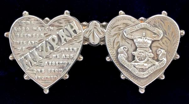WW1 Royal Artillery 1915 Hallmarked Silver Mizpah Hearts Regimental Sweetheart Brooch.