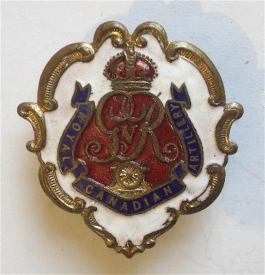 Royal Canadian Horse Artillery white faced enamel sweetheart brooch