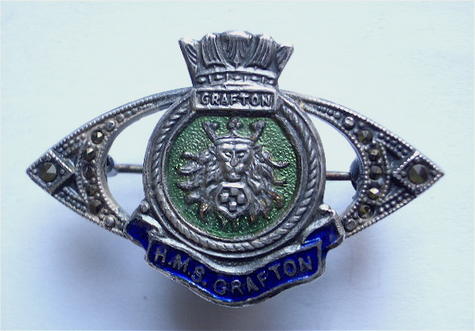 Royal Navy HMS Grafton ships crest marcasite sweetheart brooch