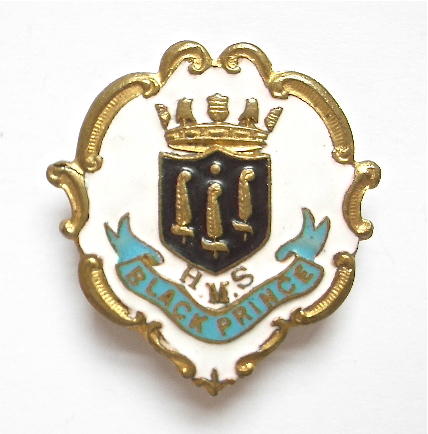 Royal Navy HMS Black Prince white faced enamel sweetheart brooch