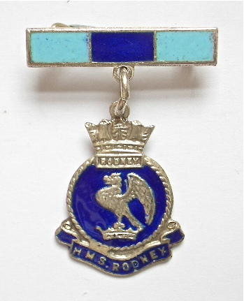 Royal Navy HMS Rodney silver and enamel sweetheart brooch