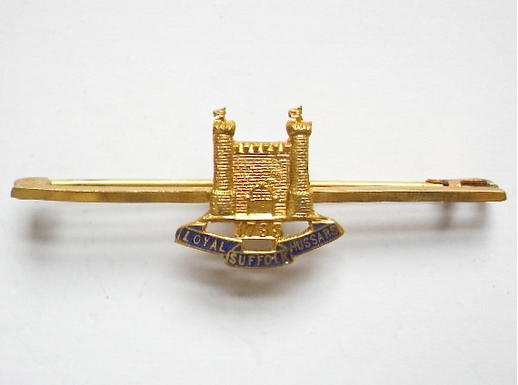 Loyal Suffolk Hussars gilt and enamel sweetheart brooch