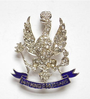 14th Hussars silver diamante regimental sweetheart brooch