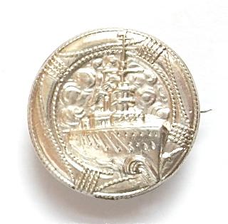 Royal Navy 1915 silver battleship and lifebouy sweetheart brooch