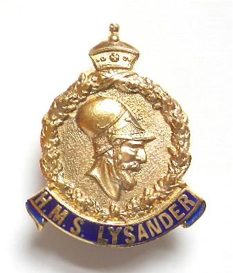 Royal Navy HMS Lysander ships crest gilt and enamel sweetheart brooch