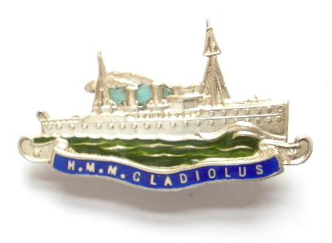 Royal Navy Ship HMS Gladiolus minesweeper sloop 1916 hallmarked silver brooch