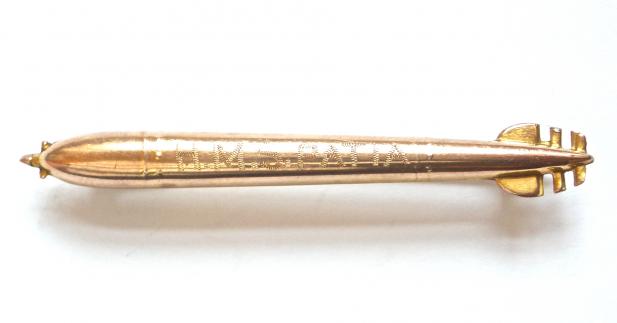 Royal Navy Ship HMS Patia gold torpedo brooch sunk Bristol Channel 1918