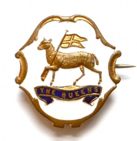 Queens Royal West Surrey Regiment white faced enamel sweetheart brooch