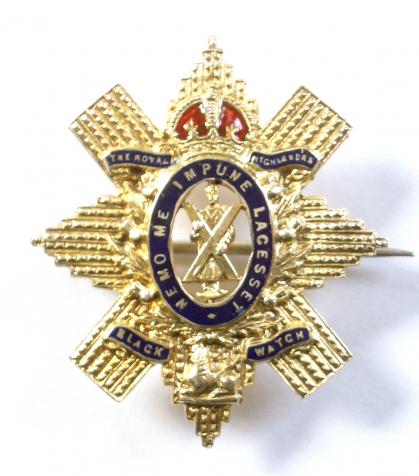WW1 The Black Watch (Royal Highlanders) Scottish Regimental 9 Carat Gold & Enamel Sweetheart Brooch.
