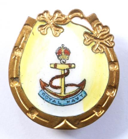 WW2 Royal Navy Lucky Horseshoe Gilt & Enamel Sweetheart Brooch.