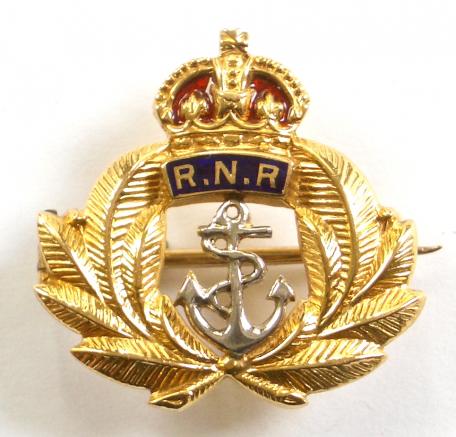 Royal Naval Reserve 18 carat gold & enamel RNR brooch