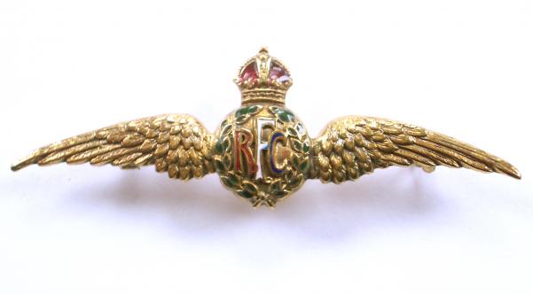 WW1 Royal Flying Corps Pilot's Wing Gilt & Enamel RFC Sweetheart Brooch.