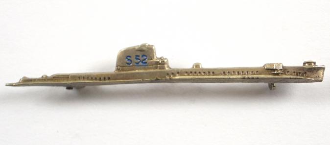 Royal Navy Submarine S52 HMS Totem, Miniature Silhouette Boat Brooch.