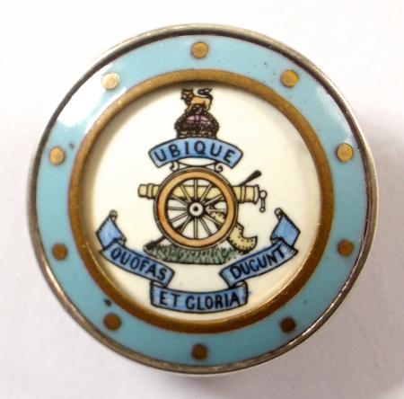 WW1 Royal Artillery Hand Painted Enamel Silver Rim Sweetheart Brooch.