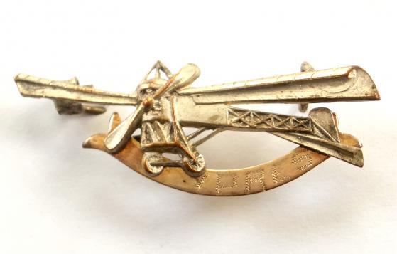 WW1 Louis Bleriot Style Monoplane, Battle of Ypres French Aviation / Royal Flying Corps Sweetheart Brooch.