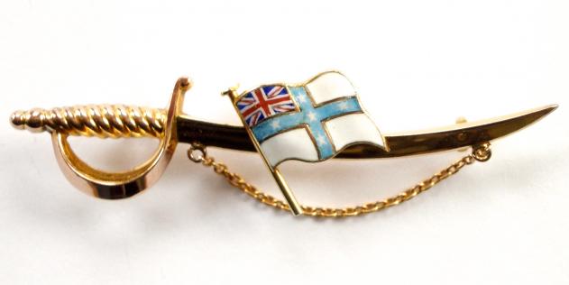 Boer War Australian Federation Flag, 1900 Chester Hallmarked Gold & Enamel Patriotic Sword Brooch by Hollis & Newman, Birmingham.