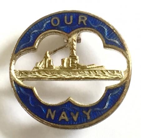 WW2 Royal Navy Battleship 'Our Navy' Patriotic Sweetheart Brooch by H.W.Miller Ltd Birmingham.