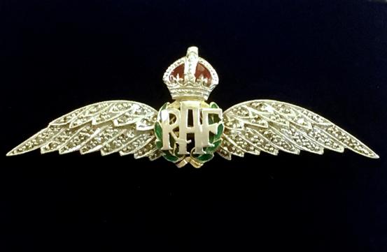Royal Air Force Pilot's Wing, circa 1930's Gold, Platinum & Diamond RAF Sweetheart Brooch.