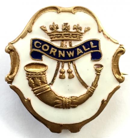 WW1 Duke of Cornwall's Light Infantry White Face Enamel DCLI Sweetheart Brooch.