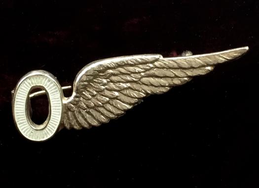 Royal Air Force Observer's Brevet Silver Guilloche White Translucent Enamel RAF Sweetheart Brooch.