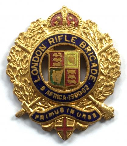 WW1 5th Battalion London Rifle Brigade Gilt & Enamel Regimental Sweetheart Brooch, PIN FITTINGS REMOVED.