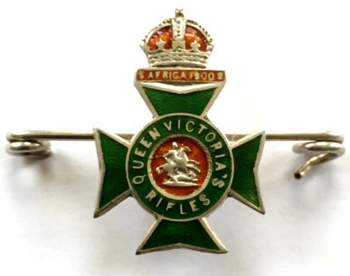 WW1 9th County of London Battalion, Queen Victoria's Rifles Silver & Enamel Sweetheart Bar Brooch.