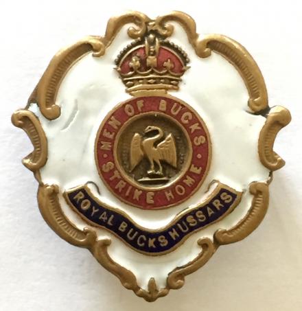 WW1 Royal Buckinghamshire Hussars White Faced Enamel Yeomanry Sweetheart Brooch.