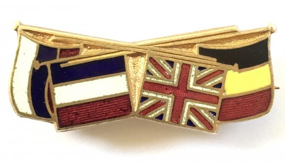 WW1 Britain France Belgium & Russia united allies patriotic flag brooch