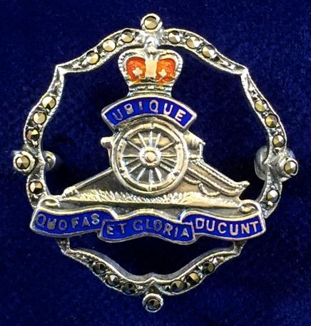 EIIR Royal Artillery Silver & Marcasite Regimental Sweetheart Brooch.