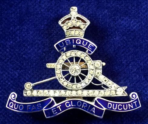 Royal Artillery Paste Diamond & Enamel Regimental Sweetheart Brooch by Ciro, London.