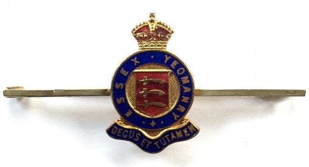 WW1 Essex Yeomanry Gilt & Enamel Sweetheart Bar Brooch.