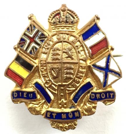 Britain France Belgium & Russia united allies flags patriotic brooch