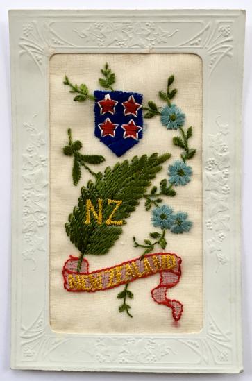 WW1 New Zealand Military Forces Silk Embroidered Regimental Postcard.