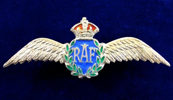 WW2 Royal Air Force Pilot's Wing Silver & Enamel RAF Sweetheart Brooch by James Fenton & Co..