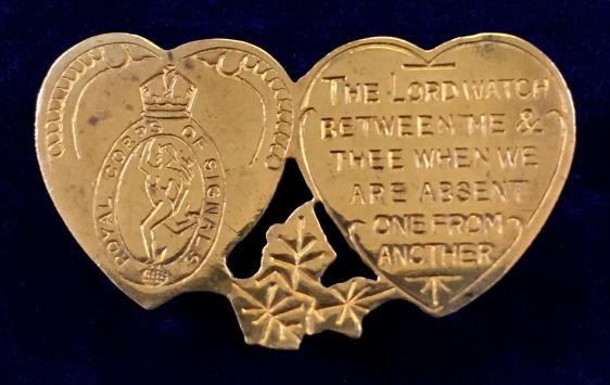 WW2 Royal Corps of Signals Double Heart Mizpah Sweetheart Brooch.