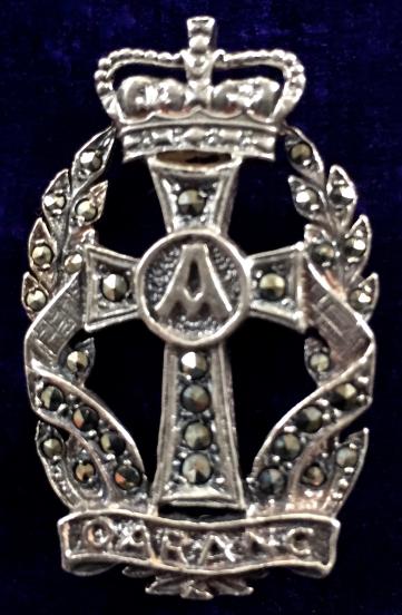 Queen Alexandra's Royal Army Nursing Corps QARANC Silver & Marcasite Regimental Brooch.