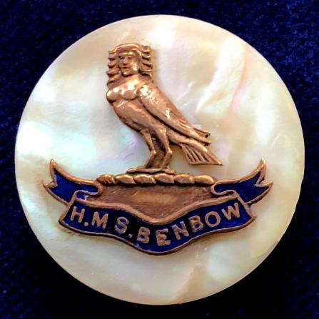 WW1 Royal Navy Battleship HMS Benbow Mother of Pearl Sweetheart Brooch.