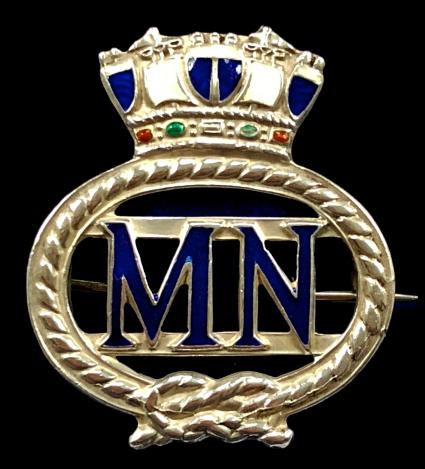 WW2 Merchant Navy Silver & Enamel MN Sweetheart Brooch.