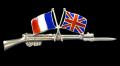 WW1 Union Jack & French Flag, United We Stand Patriotic Silver & Enamel Rifle Brooch by Gourdel Vales & Co London..