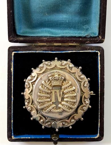 4th (Queen's Own) Hussars Victorian 1896 Hallmarked Hollow Silver Antique Cavalry Regimental Brooch in Original Case.