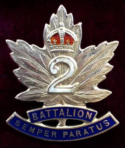 WW1 'Canadian 2nd Infantry Battalion CEF' 1917 Hallmarked Silver & Enamel Sweetheart Brooch.