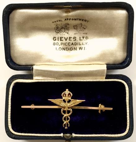 WW2 Princess Marys Royal Air Force Nursing Service PMRAFNS Gold Brooch, Housed in Gieves Leather Case.