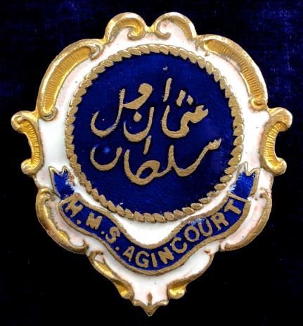 WW1 Royal Navy H.M.S. Agincourt White Faced Enamel Sweetheart Brooch.