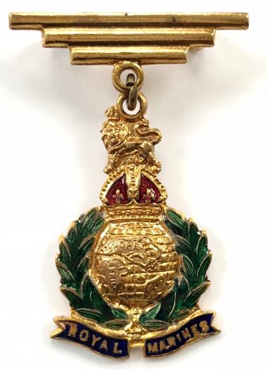 WW2 Royal Marines Gilt & Enamel Deco Style Suspension Sweetheart Brooch.