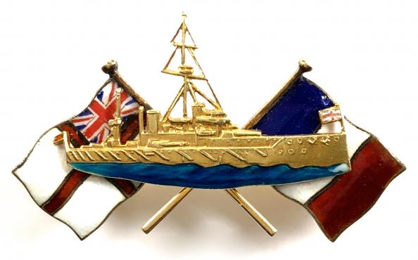 Royal Navy White Ensign & French Flag patriotic battleship brooch