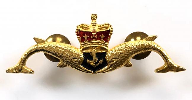 EIIR Royal Navy Submarine Service dolphin anchor badge by Fattorini & Sons Ltd